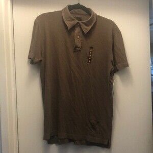 NWT American Rag 100% Cotton Rustic Brown Pull Over Frayed Collar Polo Shirt M